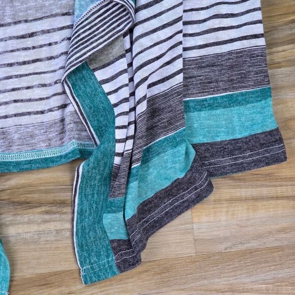 🔸️Blue, Teal, & Gray Striped Cascading Open Front Cardigan Kimono Large - Picture 10 of 12